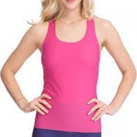 Spanx Ribbed Racerback Tank Top with Inner Comfort Bra Support Pink - S/M - Picture 1 of 7